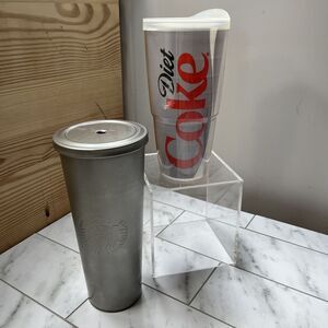 Lot of 2 Tervis Tumbler Insulated Cup 16oz & Stainless Starbucks 25oz Tumbler